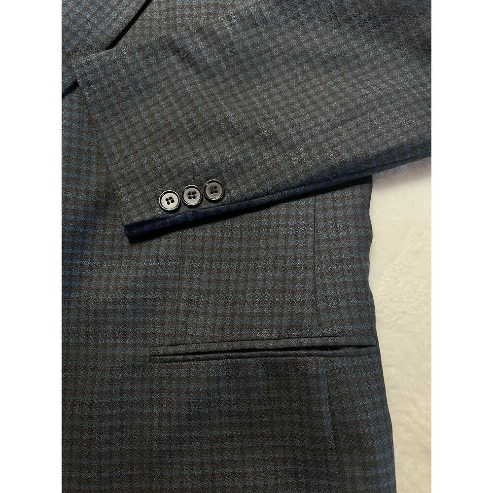 Vtg Givenchy 42L Starlight Blue Cigar Brown Check Plaid Designer Blazer - Picture 10 of 15